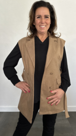 Gilet met ceintuur en knoop sluitingcamel