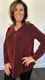 Top "glitter zipp" sparkle lines zwart/rood