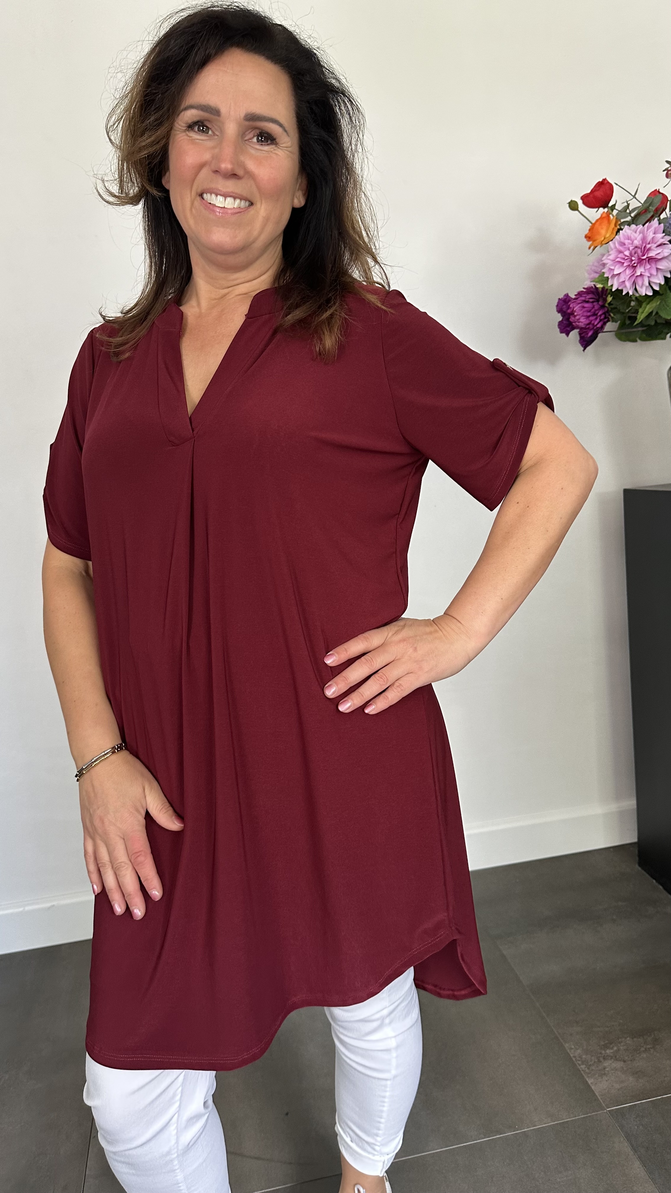 Tuniek liz korte mouw bordeaux