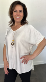 Satijn look shirt Raso met ketting beige