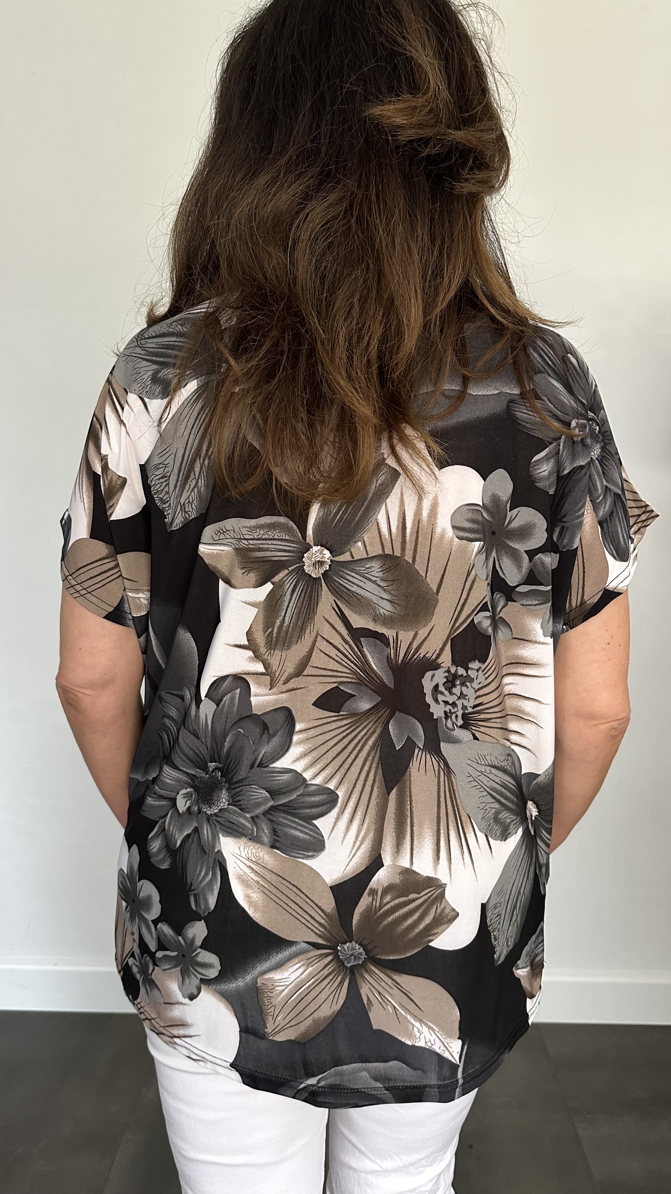 Shirt Zipp gebloemd taupe