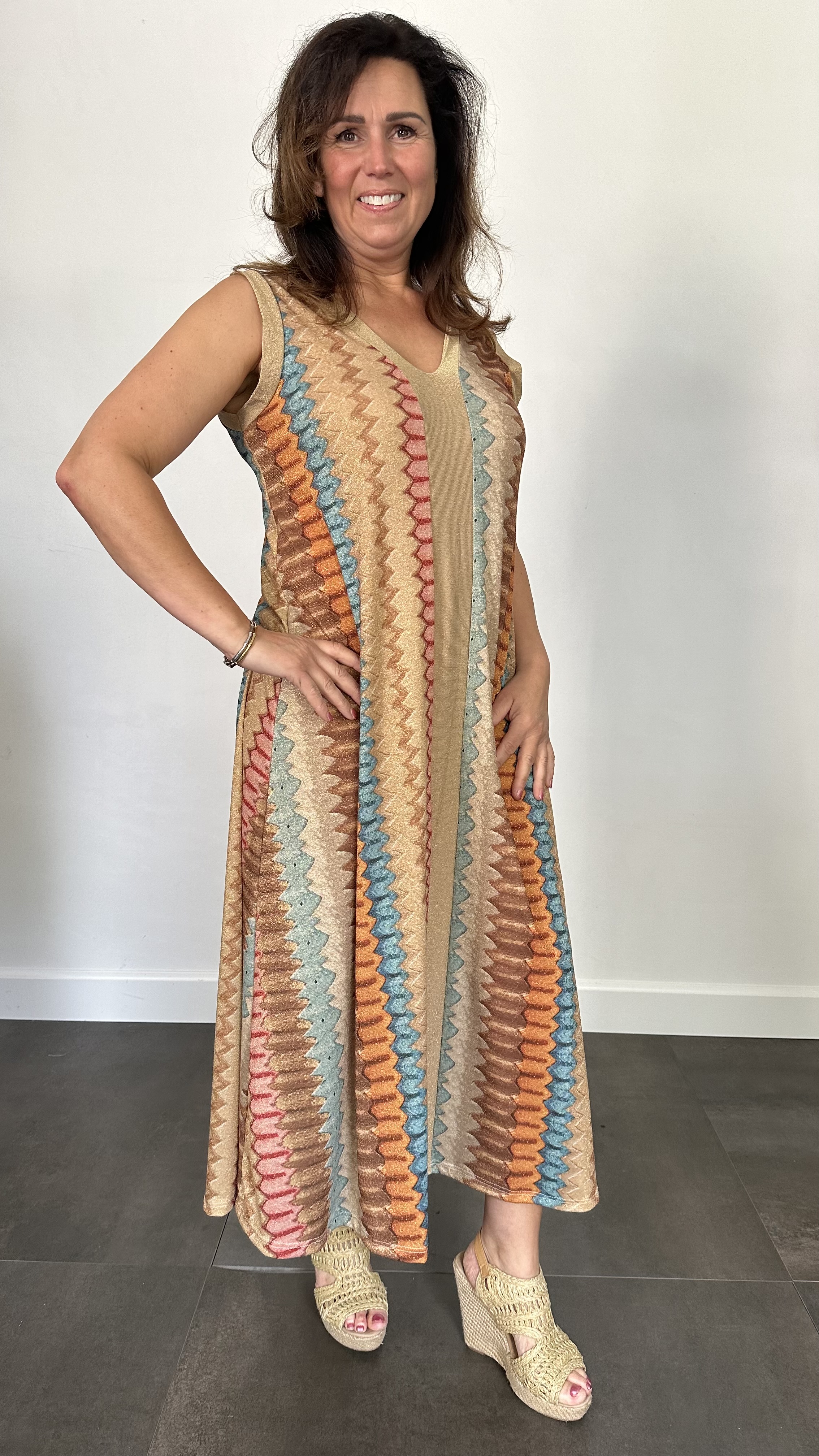 Jurk Vianna bruin/oranje/blauw