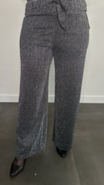 Broek met strik en wijde pijpen sparkle lines zilvergrijs