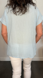 Linnenlook shirt met gehaakt kant IJsblauw