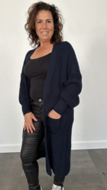 Lang grof gebreid vest met pofmouw marine