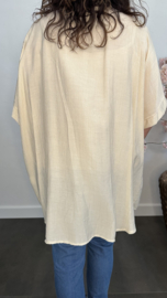 Blouse met geborduurde bloemen +SIZE Zand
