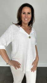 Linnenlook blouse met knoop wit