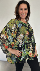 Ballon blouse wild blossom zwart +SIZE extra