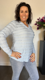 Top met v-hals ruffles IJsblauw