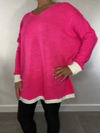 Oversized gebreide trui met gekleurde boord pink neon SALE