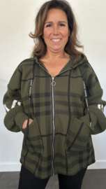 Geruit vest met gebreide mouw en capuchon army