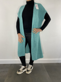 Lang grof gebreid mouwloos vest mos groen