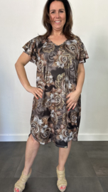 Stretch jurk Gold paisley bruin