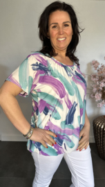 Ballon shirt met elastiek Paint mint/lila