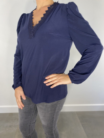 Shirt met kant Diana lange mouw marine