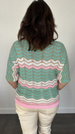 Gehaakte trui zig zag goud/ mint