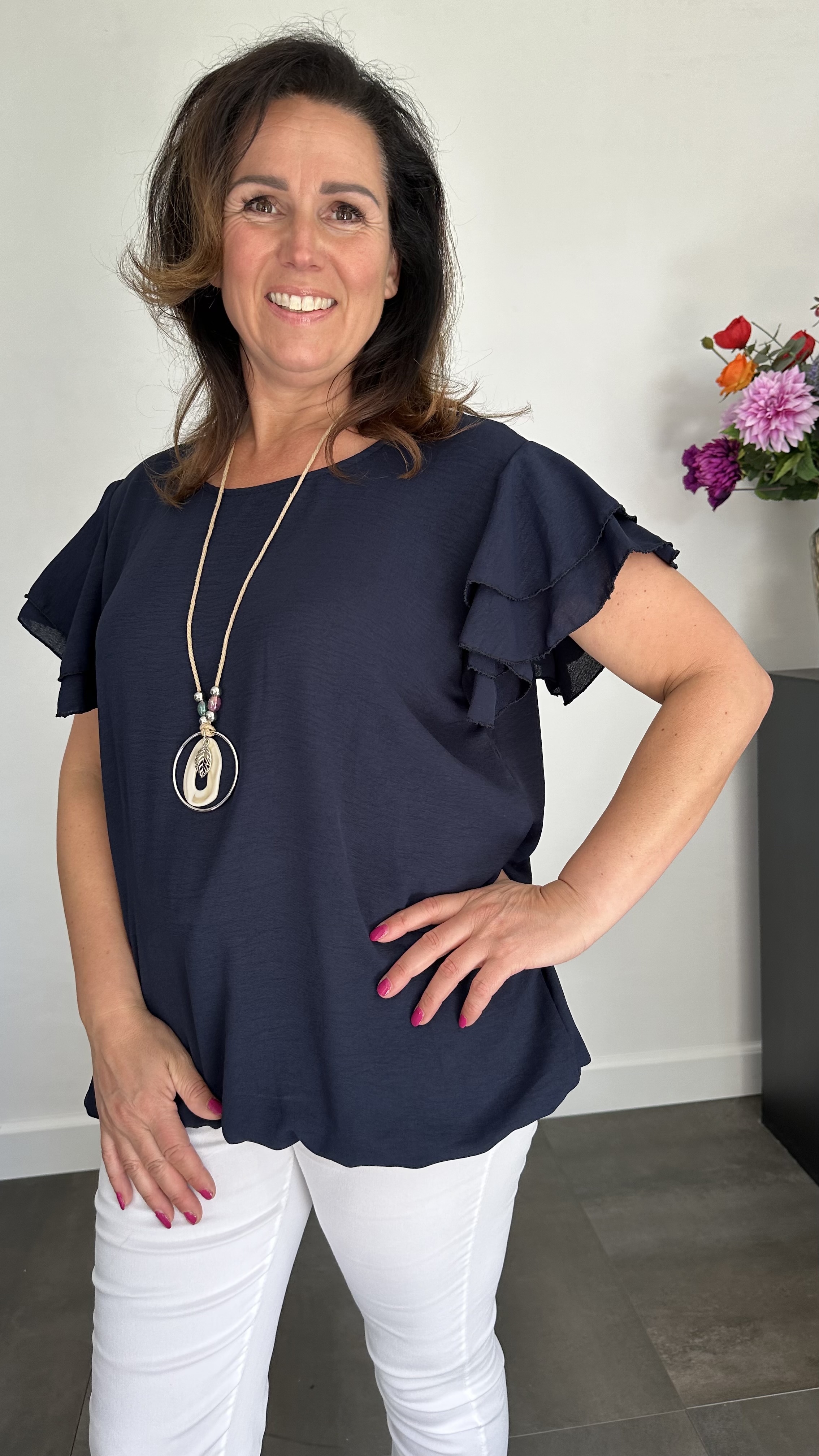 Shirt Celine met ketting +SIZE marine