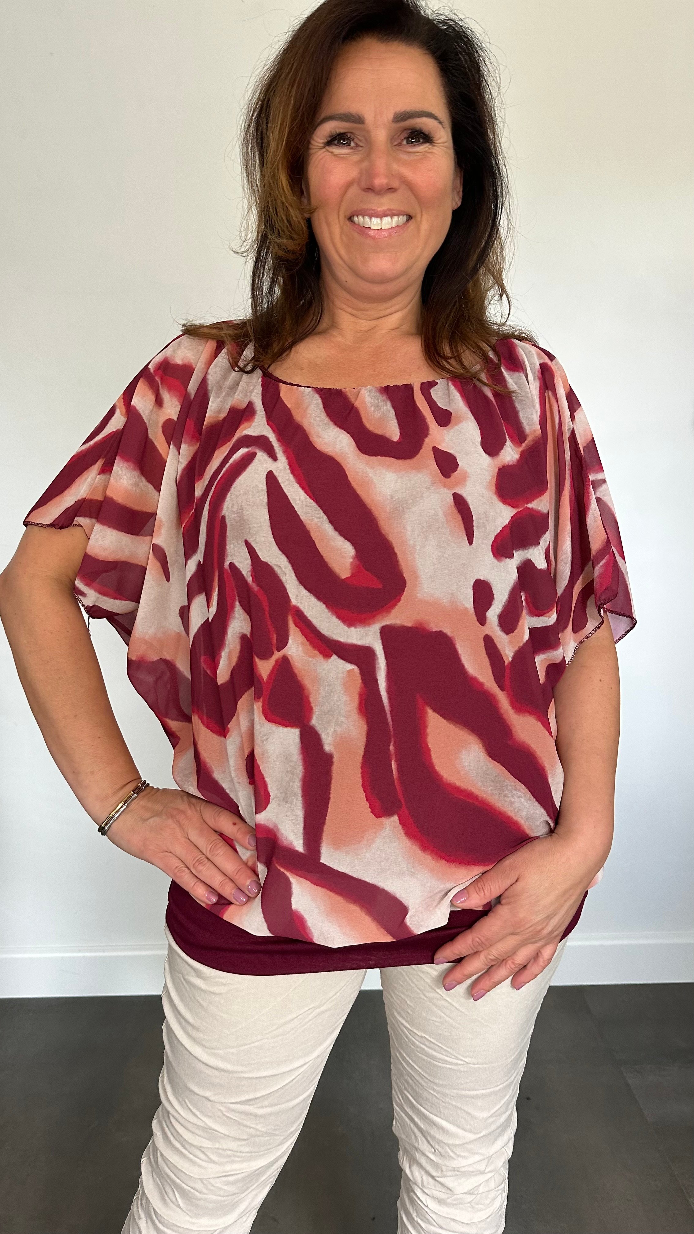Blouse met boord lava wijnrood