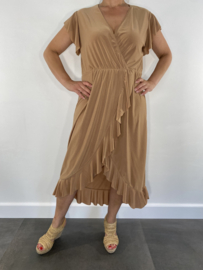 Stretch overslag jurk camel SALE