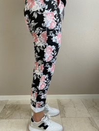Joggingbroek zwart /roze roos
