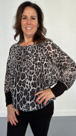 Blouse met boord panter zwart/ grijs