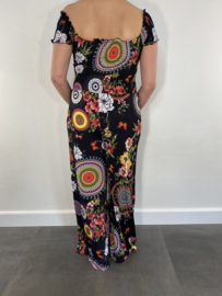 Jumpsuit cirkels en bloemen zwart SALE