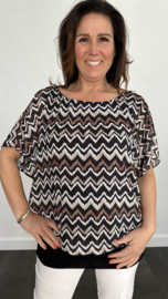 Blouse met boord zig zag zwart