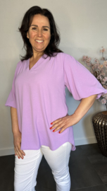 Shirt selina met v-hals en pofmouw lila