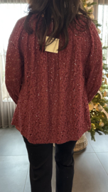 Kanten top met pailletten Bordeaux