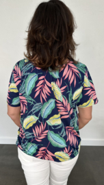 Ballon shirt met elastiek leaves marine (38 t/m 42)