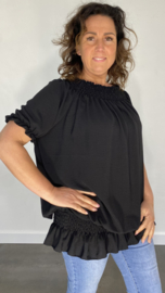 Blouse Boho met gesmokte elastische band  zwart