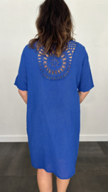 Tuniek /jurk linnenlook met gehaakt detail Kobalt SALE