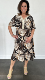 Jurk met elastiek in de taille (soft) tijger mix bruin