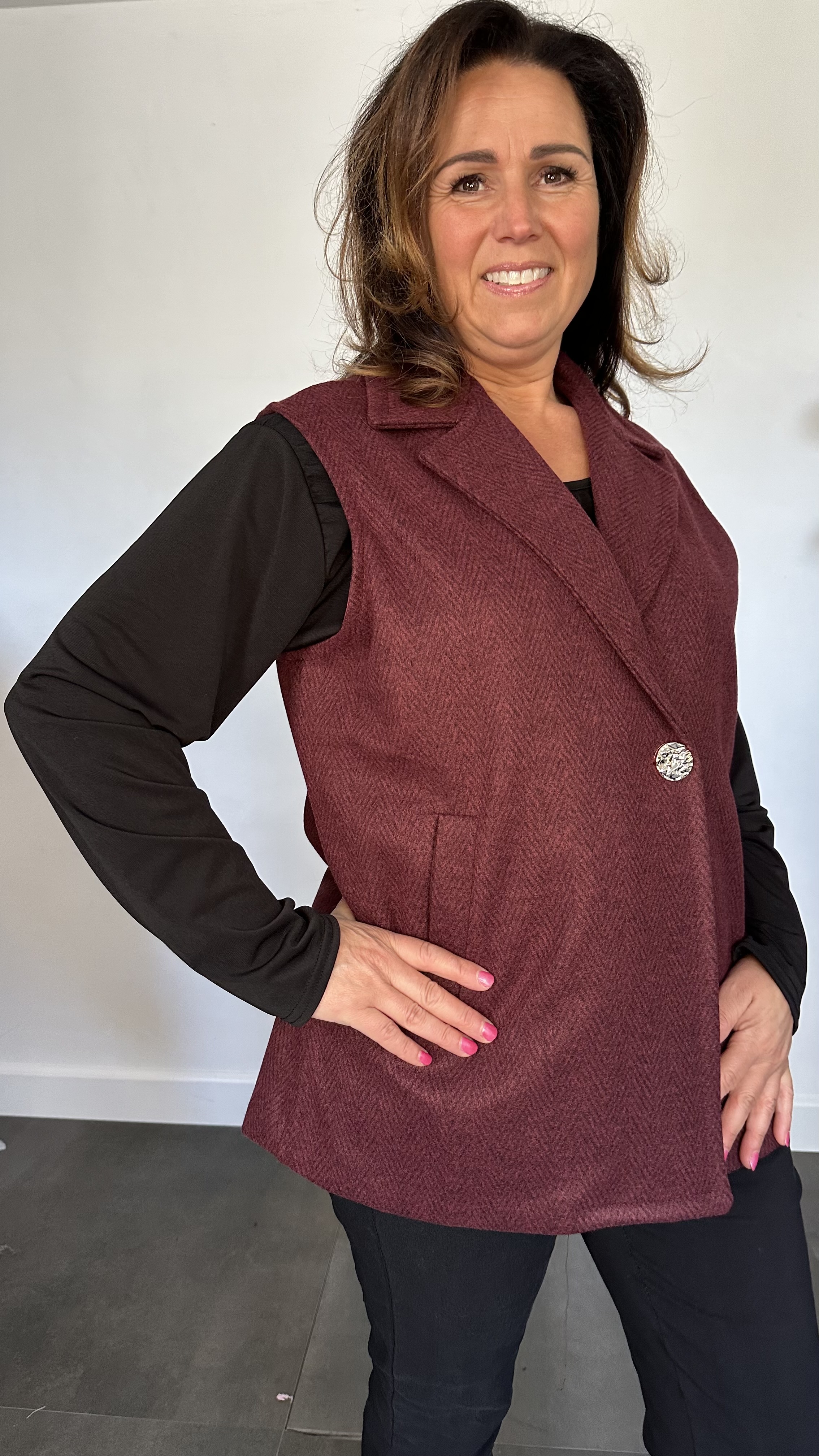 Gilet Jenny visgraad bordeaux