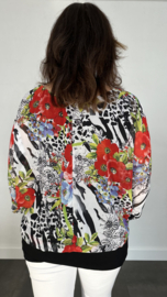 Blouse met boord panter flower zwart