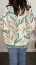 Blouse met boord Leaves zeegroen