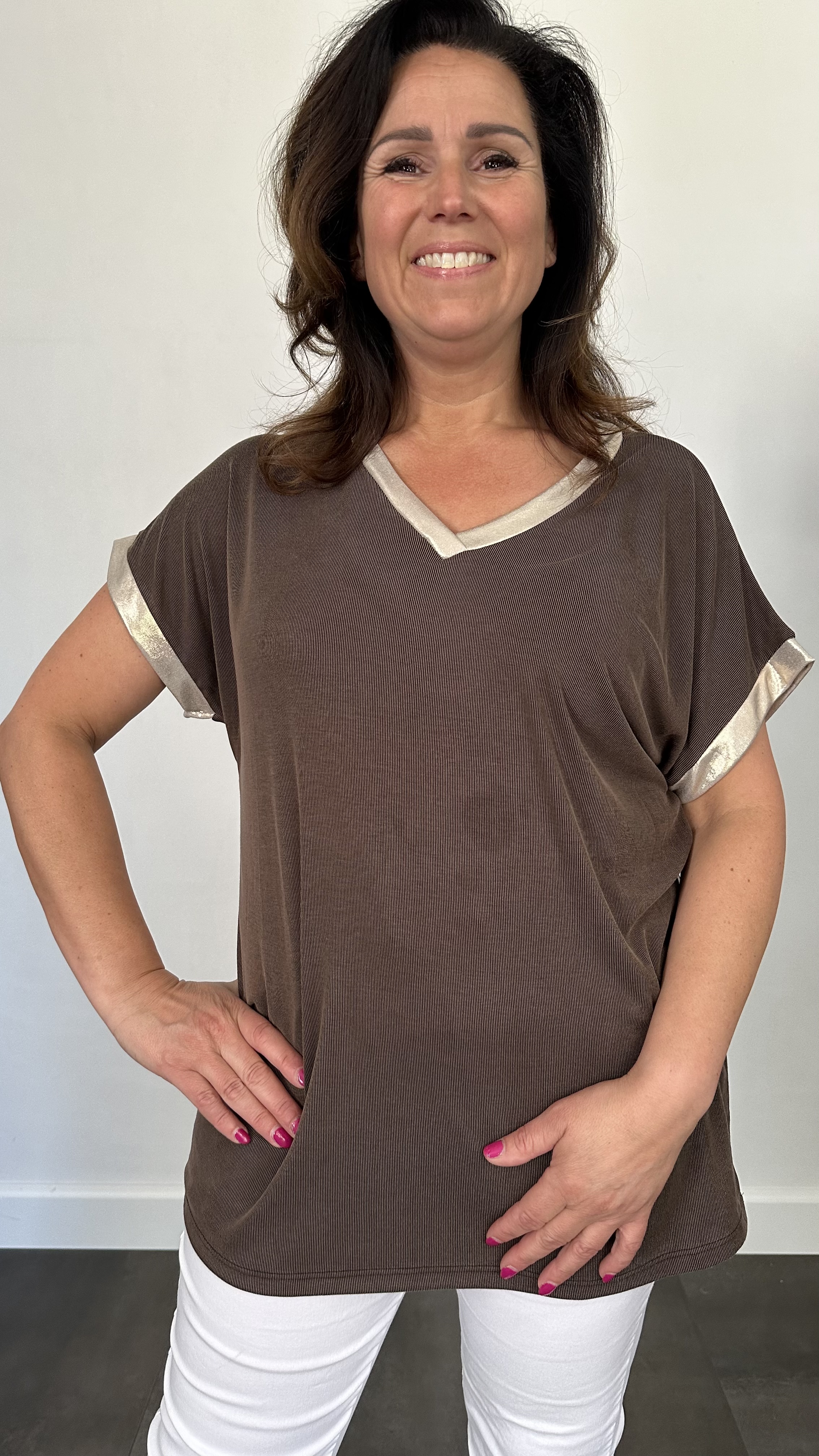 Shirt Milou goud/ d. bruin