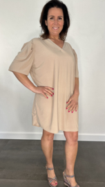 Tuniek / jurk Gina travel met pofmouw beige/ zand
