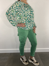 Shirt met plooi en elastiek panter groen