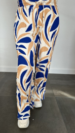 Plisse broek met wijde pijp fantasy flower kobalt SALE