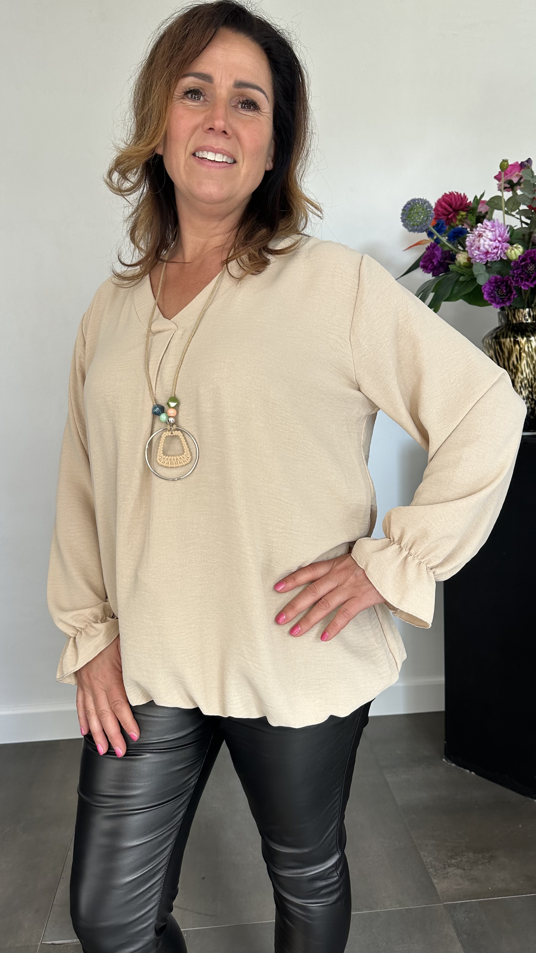 Top Maya lange mouw +SIZE zand
