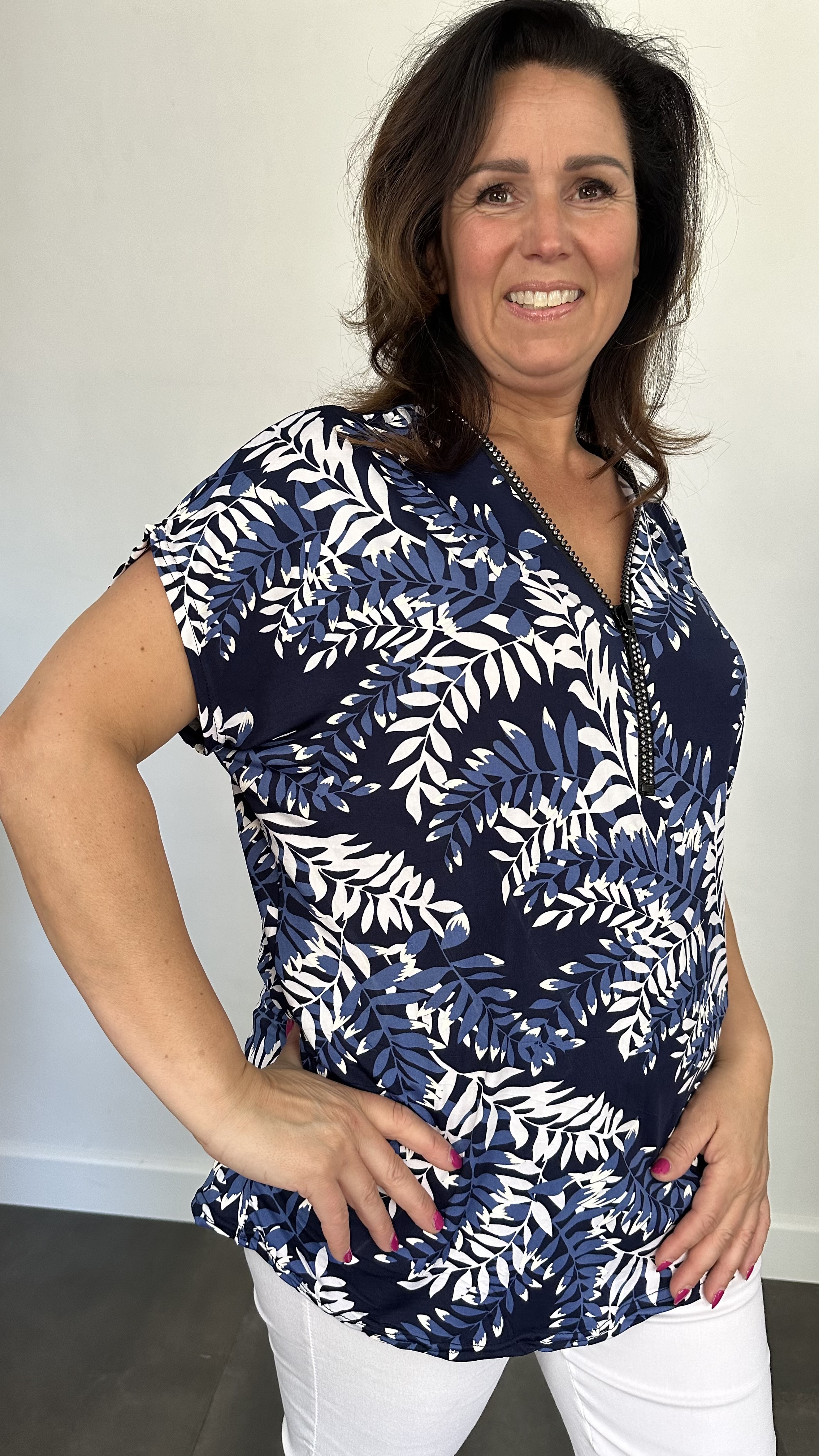 Shirt Zipp twigs marine/ blauw
