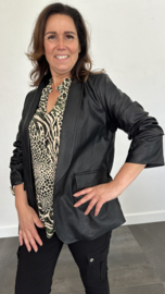 Blazer lederlook met gesmokte mouw zwart SALE