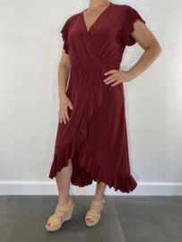 Stretch overslag jurk bordeaux