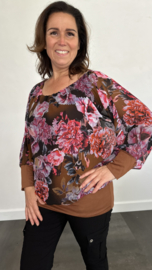 Blouse met boord bloemen bruin