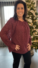 Kanten top met pailletten Bordeaux