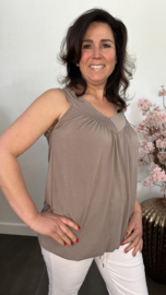 Ballon top met V-hals taupe