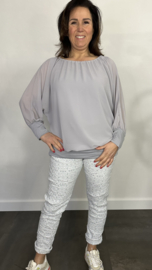 Blouse met boord lange mouw licht grijs