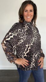 Shirt met gesmokte kraag panter soft grijs
