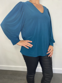 Shirt met v-hals en pofmouw travel petrol